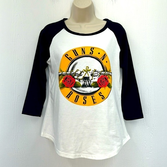 DREAGAL - Guns N Roses Yellow Graphic Black And White Baseball T Small - Picture 1 of 8